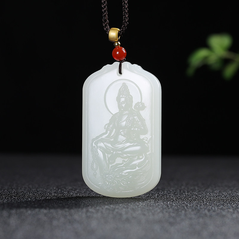 [御龙观音]天然新疆和田玉观音生肖龙玉牌玉石吊坠青白玉玉佩玉坠