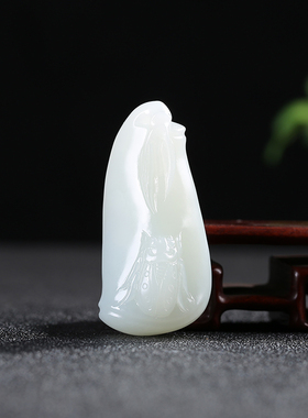 [声名远扬]天然新疆和田玉蝉竹节玉石吊坠白玉玉佩玉坠男女款颈饰