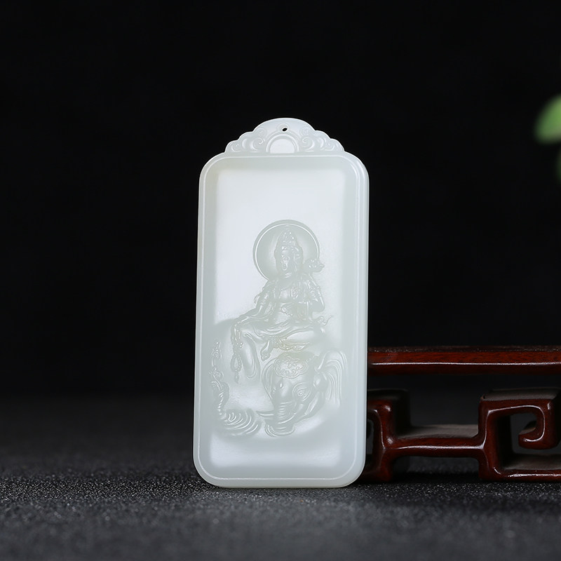 和田玉白玉观音守护神仿古牌子