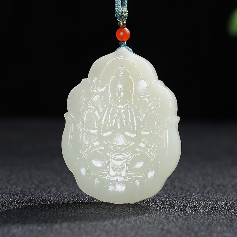 【慈航普渡】新疆和田玉千手观音吊坠男款女款玉牌青白玉天然玉石