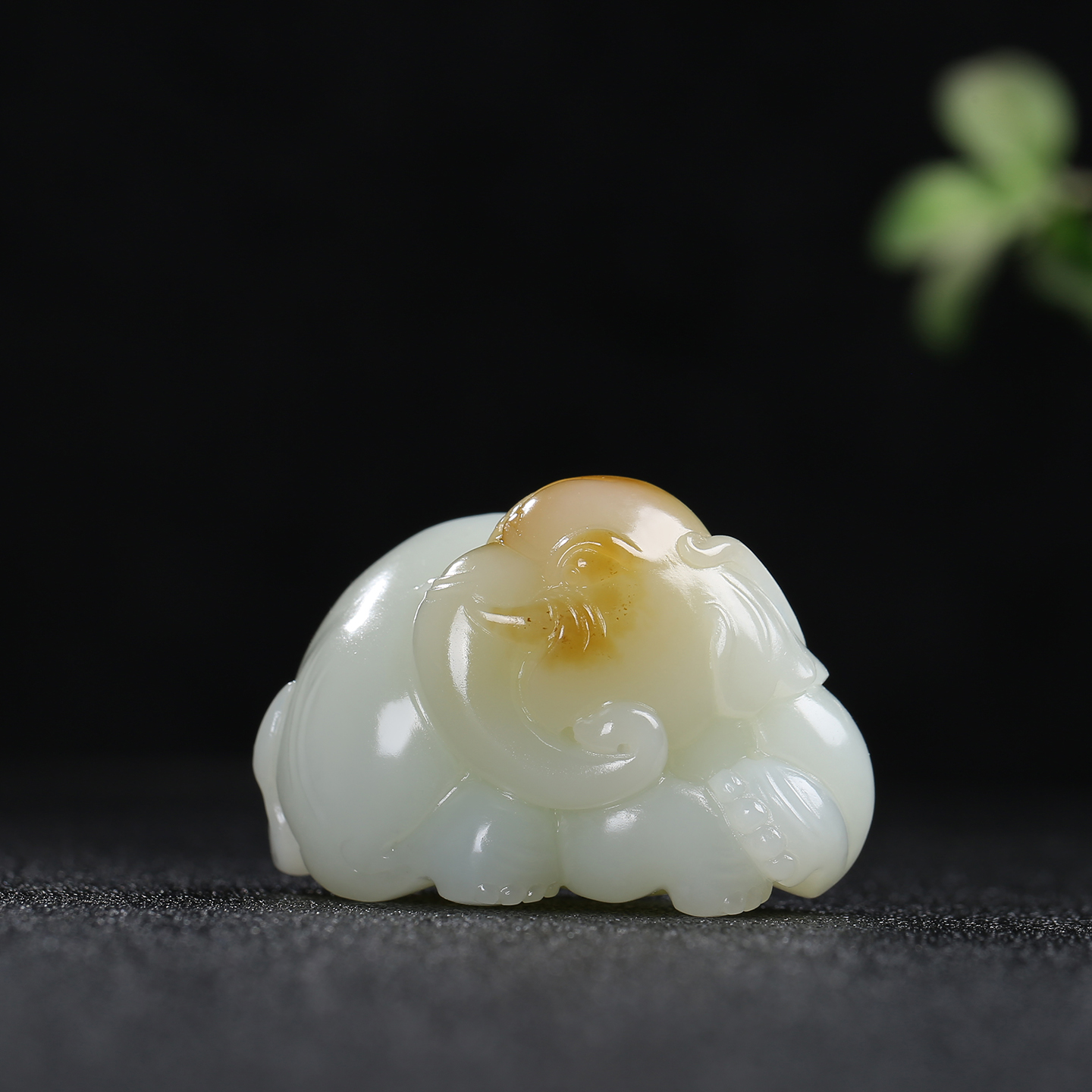 [万象更新]天然新疆和田玉糖白玉大象手把件挂件玉石吊坠玉佩玉坠