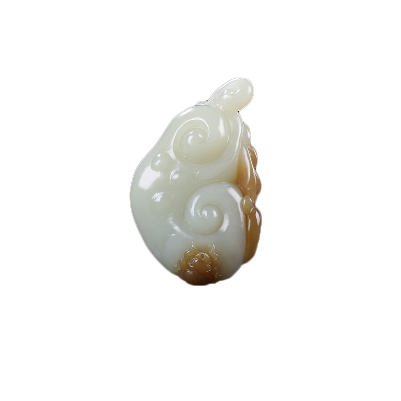 和田玉灵芝如意玉石吊坠糖白玉