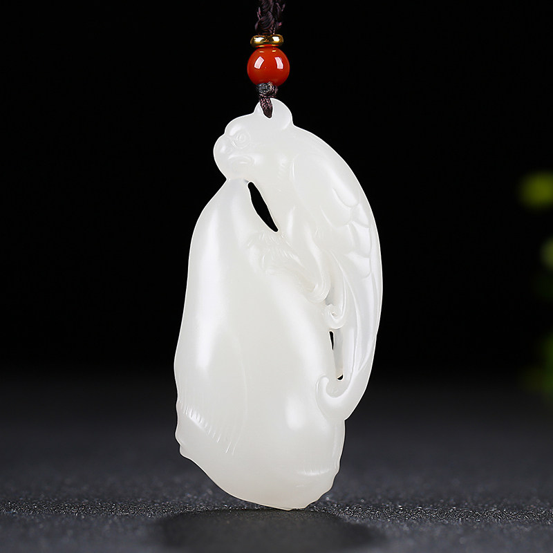 {大展宏图}新疆和田玉吊坠男女款玉佩白玉鹦鹉竹节挂件天然玉石