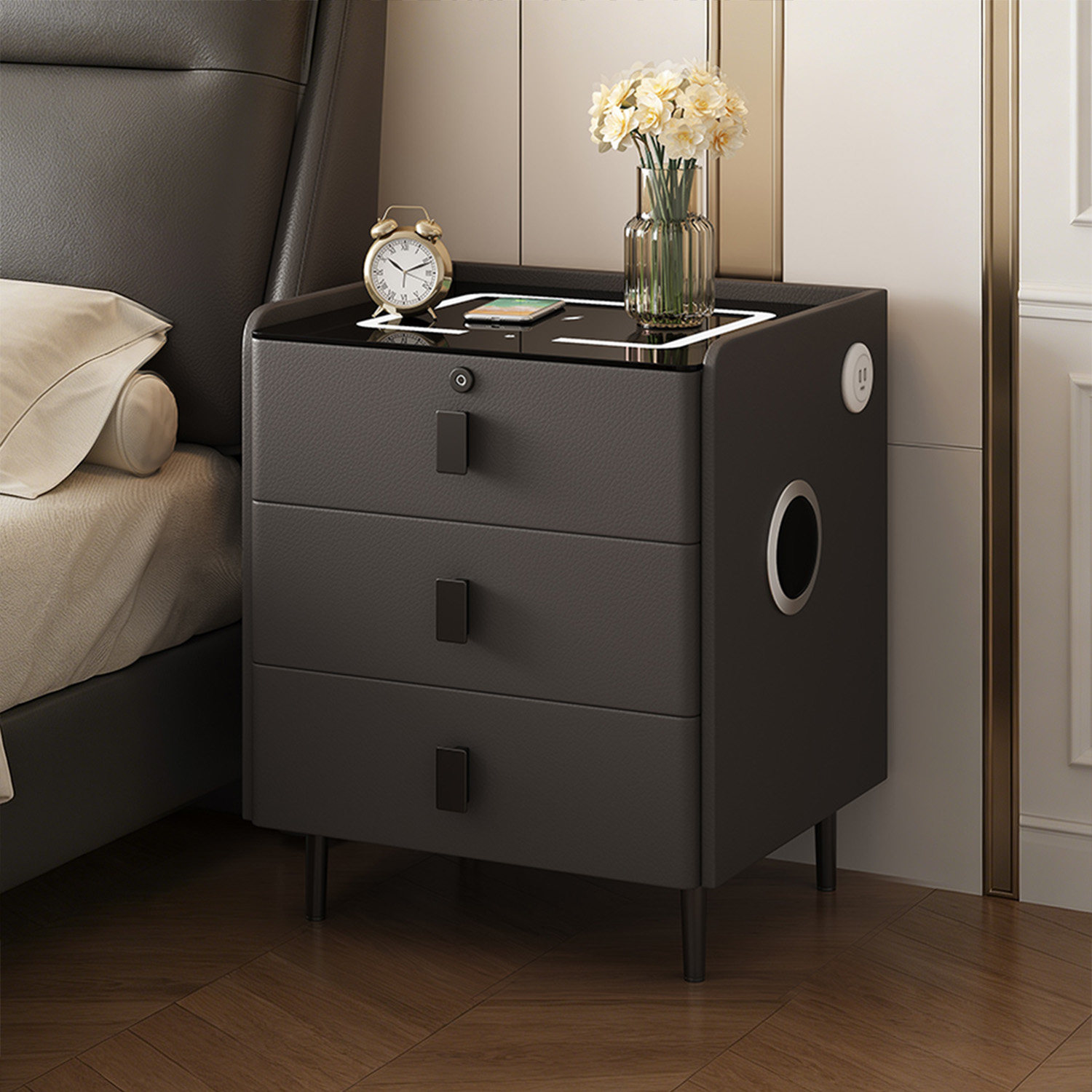 新款实木智能床头柜卧室轻奢高级感小型柜子多功能收纳床边储物柜,住宅家具,床头柜,淘宝优惠券,粉丝福利购,淘宝优惠卷