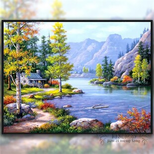 线绣客餐厅大气山水风景画刺绣diy手工自己绣小幅 十字绣2025新款