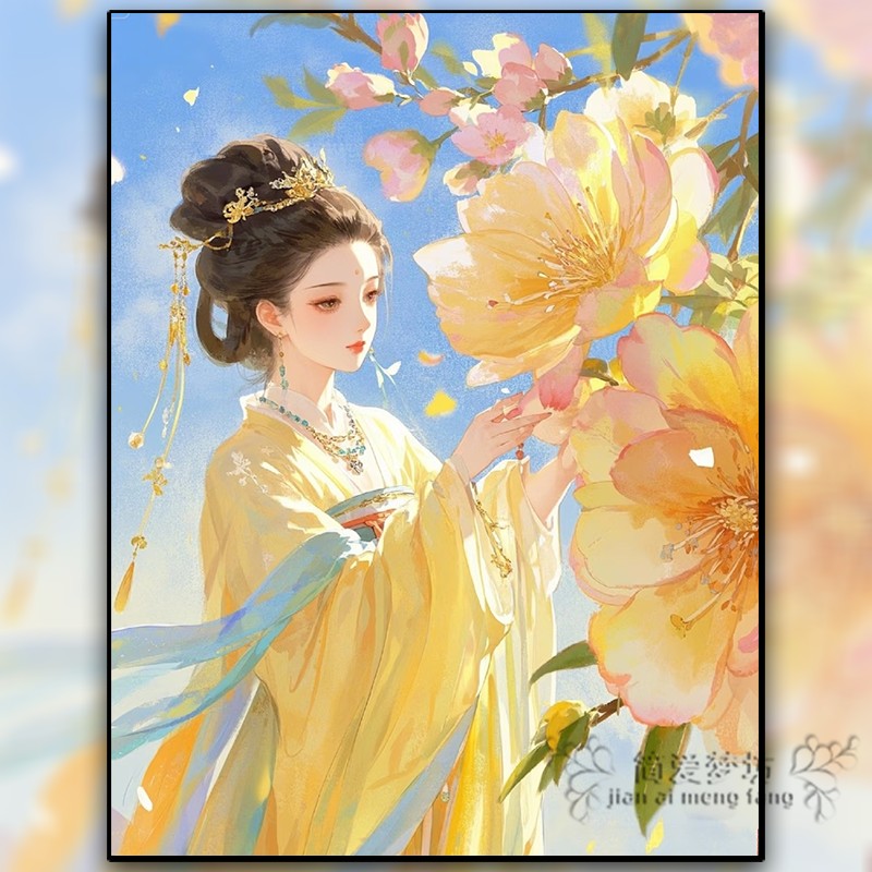 十字绣2025新款线绣古风花卉少女自己绣小件简单刺绣钻石画满钻5d