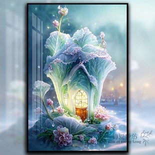 手工简单绣 玄关走廊竖版 十字绣满绣新款 百财纳福白菜线绣现代中式