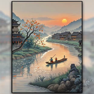 印花十字绣2025新款客厅线绣古诗里的江南水乡风景刺绣钻石画满钻