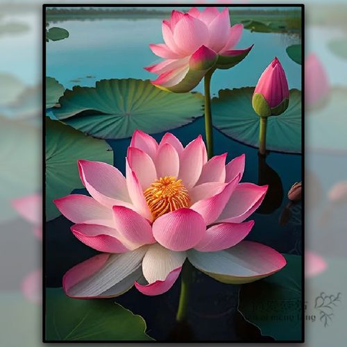 出水芙蓉十字绣2026新款线绣荷花客厅玄关手工刺绣简单自已绣满绣