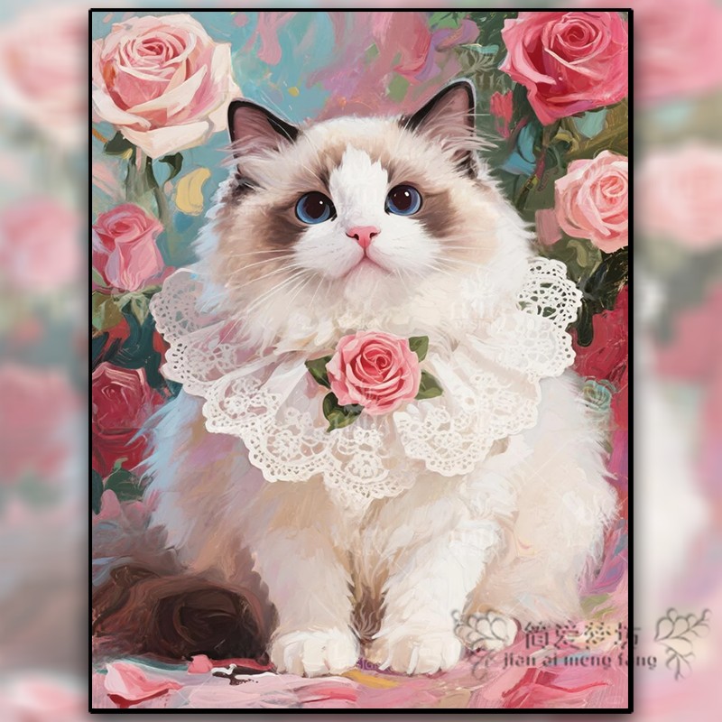 十字绣2025新款满绣可爱玫瑰花小猫小幅初学者diy手工刺绣钻石画,居家布艺,十字绣套件,淘宝优惠券,粉丝福利购,淘宝优惠卷