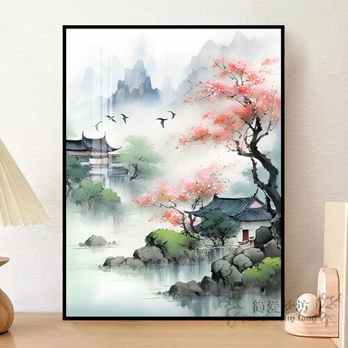古风十字绣2026新款线绣中式山水画砖石画手工新手5d满钻全贴家用