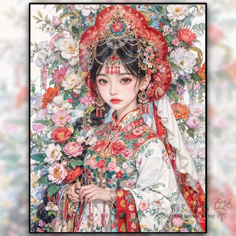 十字绣满绣刺绣自己花卉仙子古风客厅玄关手工简约小件钻石画满钻图片