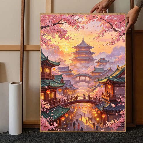 古风十字绣2026新款线绣落日长安风景简单小件自制刺绣钻石画满钻