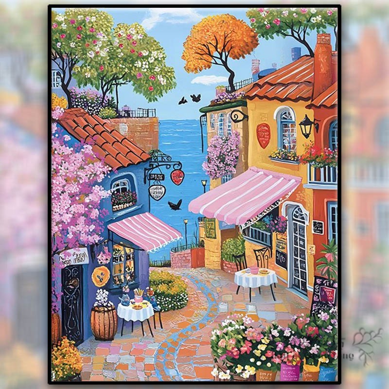 印花十字绣满绣2025新款客厅欧式度假小镇风景钻石贴画手工高级感