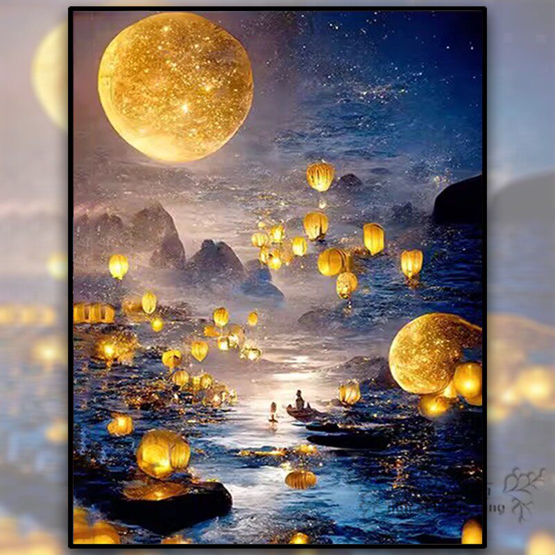十字绣2023新款线绣手工绣满绣客厅唯美风景孔明灯卧室钻石画满钻