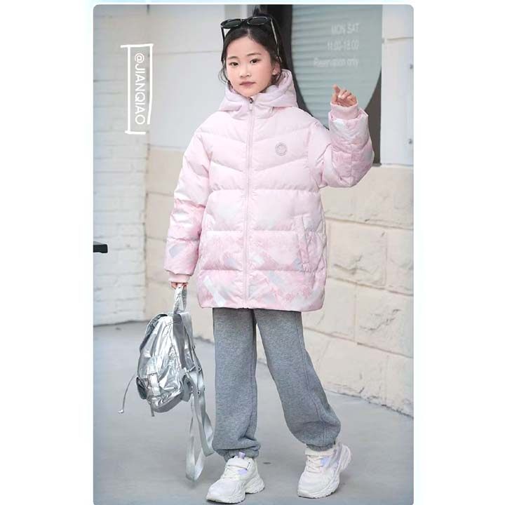 冬装新款女小童中长款羽绒服外套