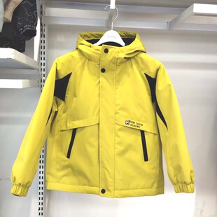 冬春季新款七波辉童装男童加绒薄款棉衣儿童二棉风衣外套冲锋衣