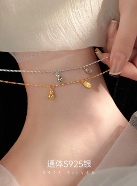S925银镀18K金葫芦脚链女