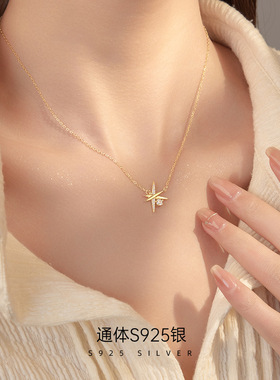 S925银六芒星项链时尚百搭镶钻星星轻奢锁骨链简约高级送女友礼物