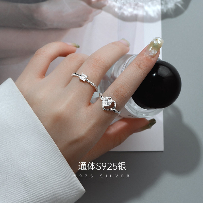 S925纯银方块戒指女轻奢
