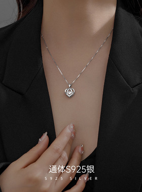 925纯银爱心项链女设计感轻奢小众网红锁骨链跳动的心送女友礼物