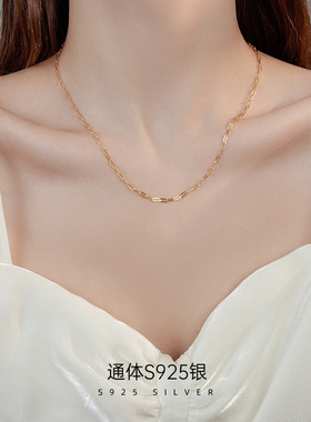 跨境欧美925纯银镀18K金项链女简约choker颈链锁骨链ins小众新款