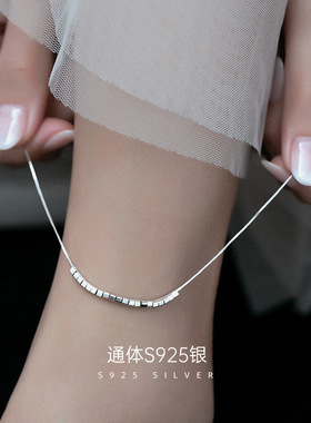 AILJS925纯银韩式简约小方块脚链女夏新款轻奢小众设计感高级脚饰