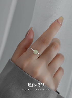 AILJ925纯银轻奢气质开口指环小众设计ins复古高级感和田玉戒指女