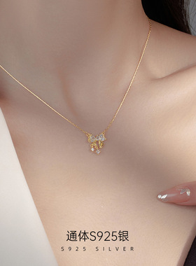 925纯银蝴蝶结项链韩版女生甜美小众锁骨链超闪星星颈链个性配饰
