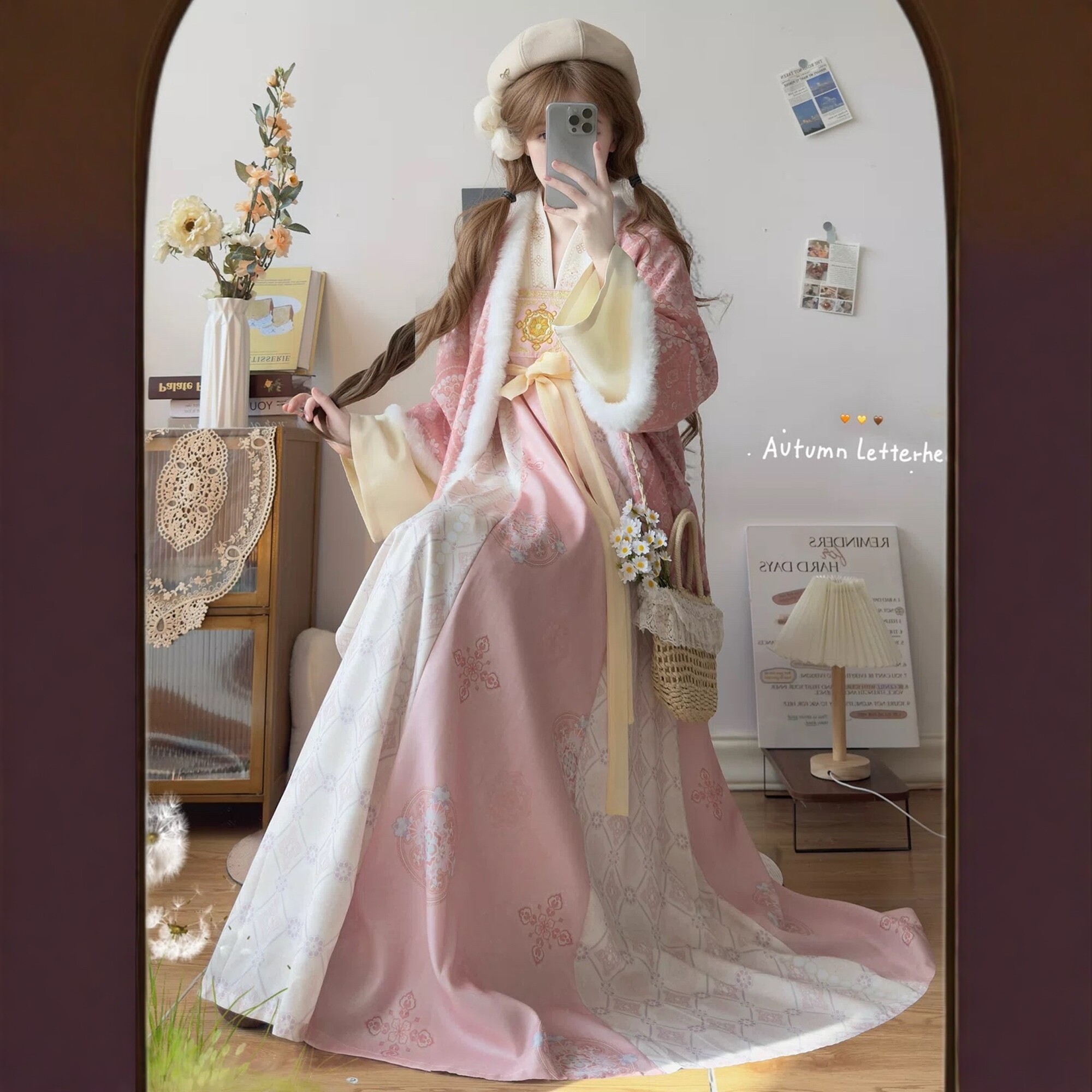 原创汉服女【冬辞】唐制加绒短袄齐胸破裙日常粉色蓝色套装冬季款