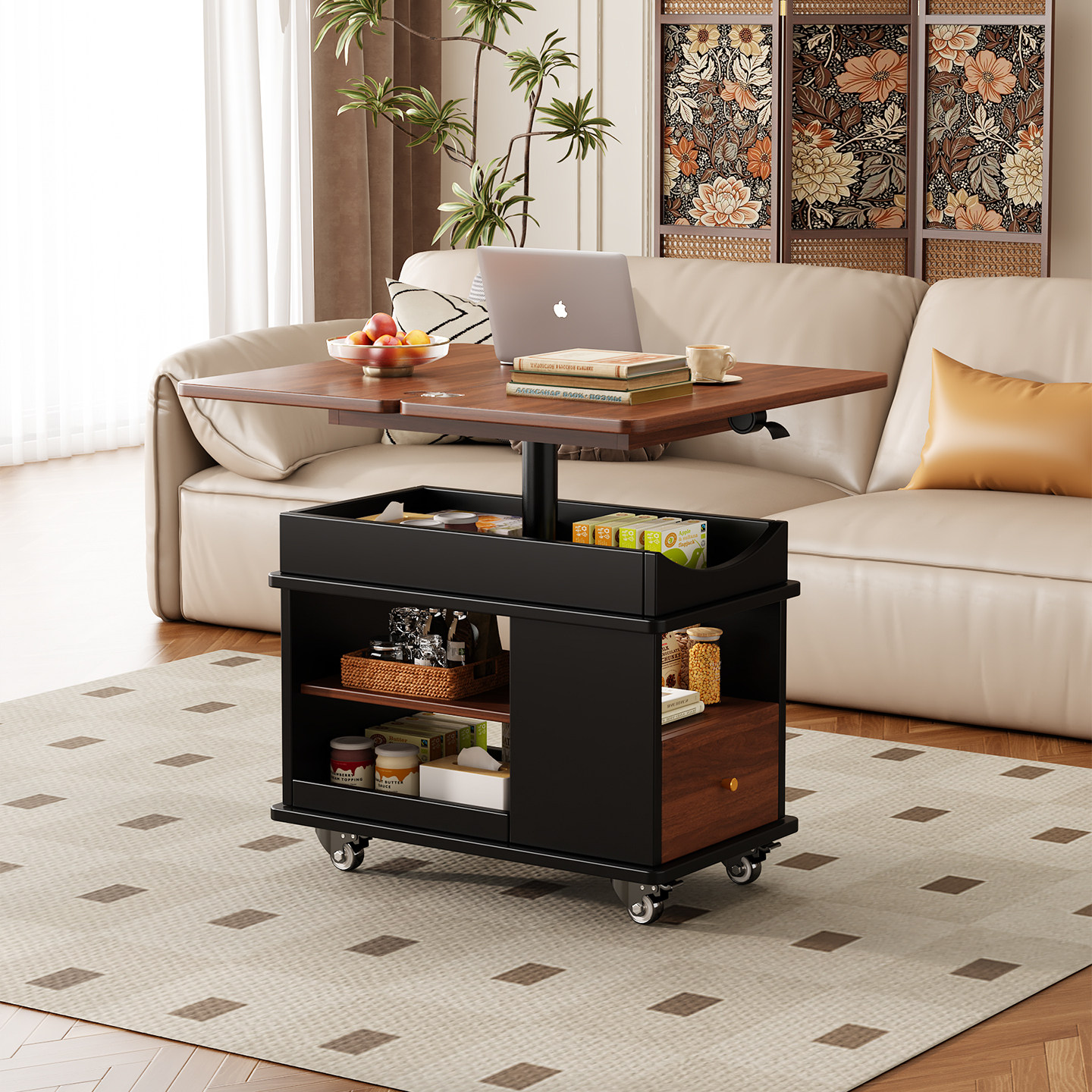 可移动升降茶几桌小推车阳台客厅沙发旁侧边的茶水柜床头置物窄柜