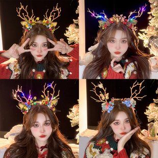 圣诞发光鹿角发箍女2025新款 扮头箍发饰 圣诞节头饰发卡麋鹿耳朵装