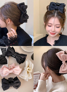 黑色双面蝴蝶结发夹女后脑勺盘发抓夹大号高级感鲨鱼夹子发卡头饰