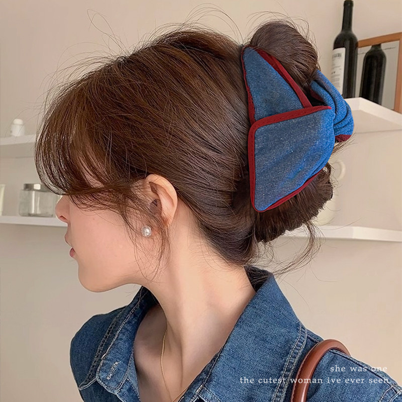 牛仔蓝撞色三角发夹女后脑勺盘发抓夹大号高级感鲨鱼夹子发卡头饰,饰品/流行首饰/时尚饰品新,发饰,淘宝优惠券,粉丝福利购,淘宝优惠卷