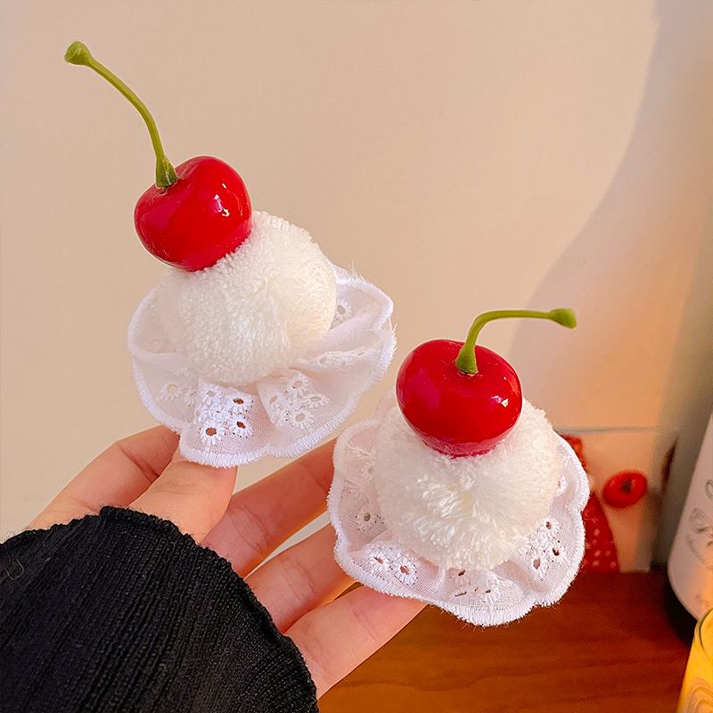 圣诞头饰樱桃毛绒小发夹可爱