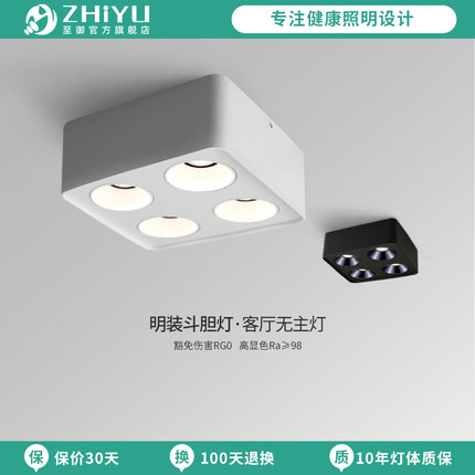 至御led射灯明装斗胆灯客厅四头吊顶灯格栅灯COB斗胆灯方形071