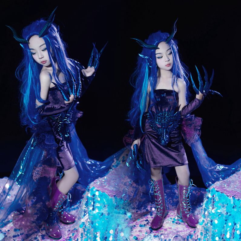 敖闰儿童服装演出服cos服装龙主题 哪吒模特走秀西海龙王姑姑服装