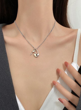 爱心小众钥匙项链925纯银女情侣