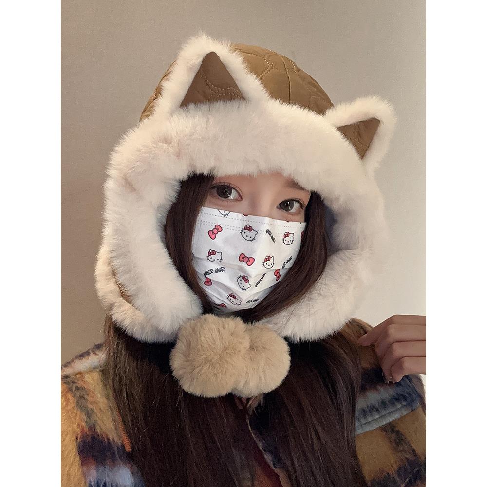 可爱狐狸耳朵毛绒帽子女冬季加厚保暖东北护耳雷锋帽防寒百搭棉帽