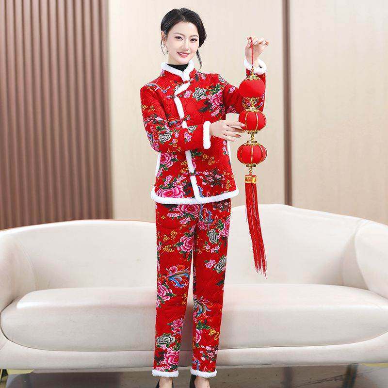 冬季新款东北大花棉袄棉裤两件套女式加绒民族风套装妈妈装花棉衣,女装/女士精品,时尚套装,淘宝优惠券,粉丝福利购,淘宝优惠卷