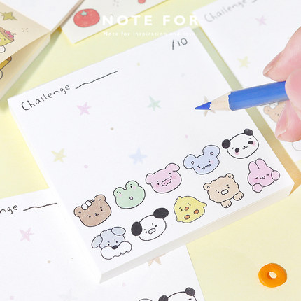 NOTE FOR 100张便签本《没烦恼小岛》盐系简约趣味线条可爱动物记事手帐素材纸打底装饰拼贴素材可撕便签本子