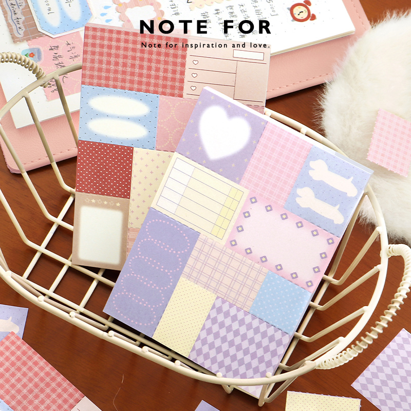 NOTE FOR 拼布便签《糖果魔法屋》韩系多巴胺色块秋冬波点格纹打底拼贴装饰手帐素材拼贴打底便签纸