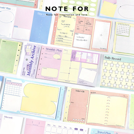NOTE FOR A7风琴三折活页便签《频繁记录》文艺韩系ins风基础功能打卡记录手帐便签备忘记事三折内页内芯