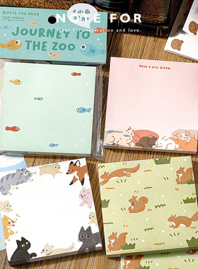 NOTE FOR 100张便签本《动物园游记》温暖森系可爱插画手帐备忘打卡留言可撕无粘性便签纸小本子手帐拼贴素材