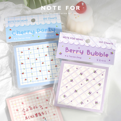 NOTE FOR 100张格纹便签本《花叶格子铺》韩系清新文艺水果留言备忘记事手帐便签打底素材高颜值便签小本子