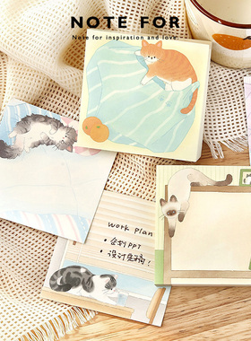 NOTE FOR 100张高颜值宠物便签 《猫猫去哪了》文艺简约萌趣可爱猫咪日常原创插画记录备忘拼贴素材纸便签本