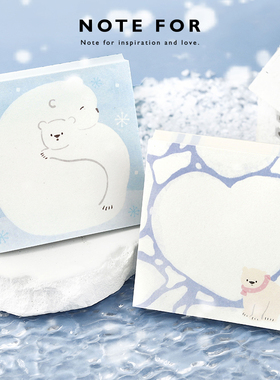 NOTE FOR 100张便签冬季限定《极地来信》可爱企鹅北极熊海豹软萌动物冰雪记录手帐素材纸备忘记事留言拼贴