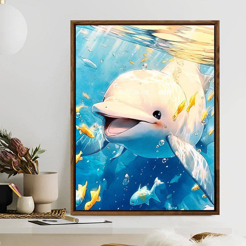 海豚宝宝动物钻石画点钻十字绣钻石绣满钻5D手工全贴自粘玄关挂画