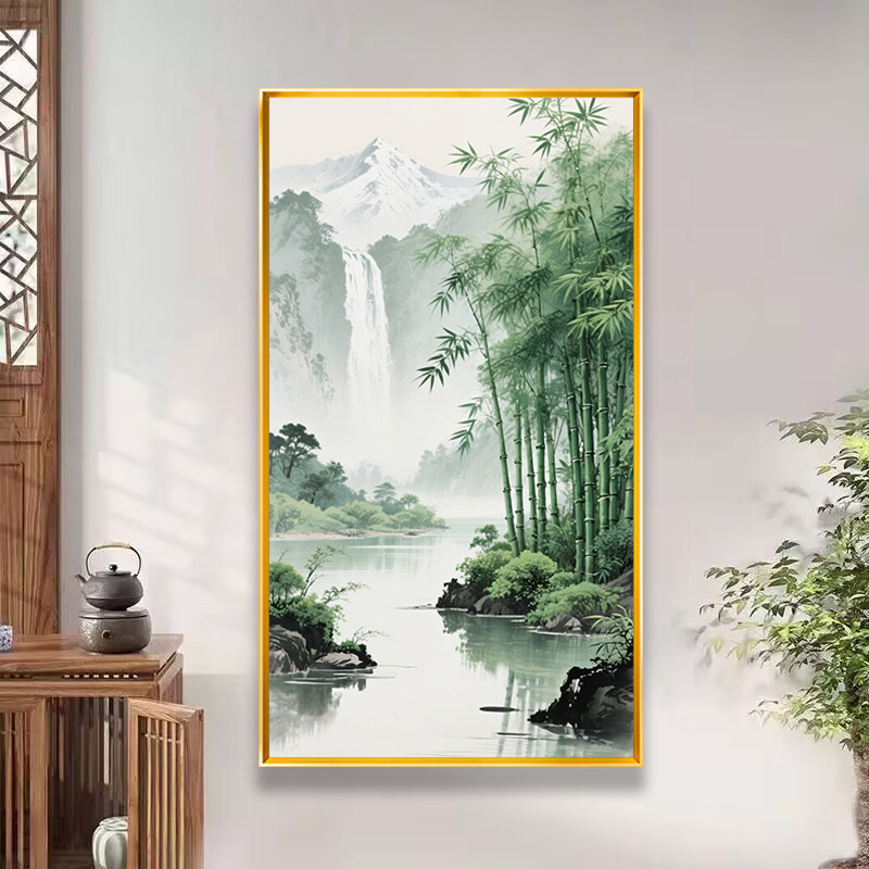 2025新款竹子十字绣线绣满绣画新中式自己手工制作客厅卧室挂画