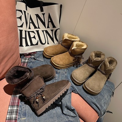 【demi】短靴2025秋新款加绒加厚保暖百搭简约雪地靴MTD57853C-H